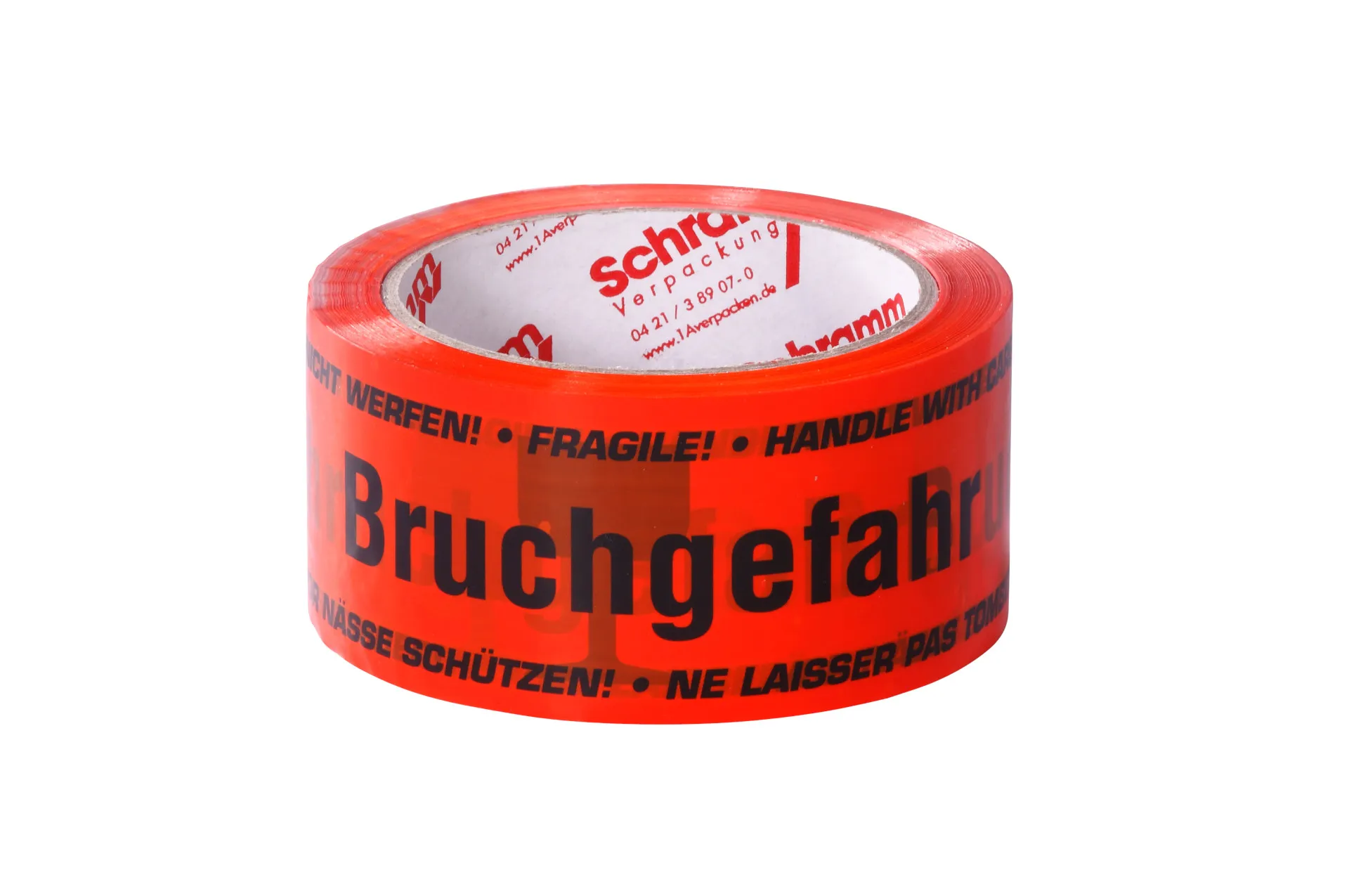 PP-Warnklebeband 'Nicht werfen', 50 mm x 66 m, rot, dreisprachig (DE/EN/FR)