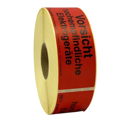 Warnetikett "Vorsicht, hochempfindliche Elektrogeräte", 150 x 50 mm