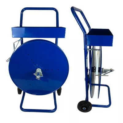 Abrollwagen PP/PET-Band, Fahrbar, für PP- und PET-Umreifungsband, 400-mm-Kern, mit Ablage